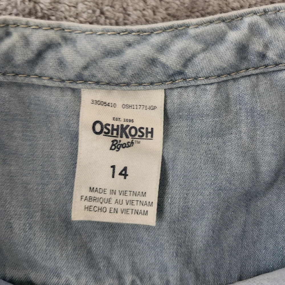 OshKosh B'gosh Chambray Embroidered Long Sleeve Button Down Tunic Blouse Size:14